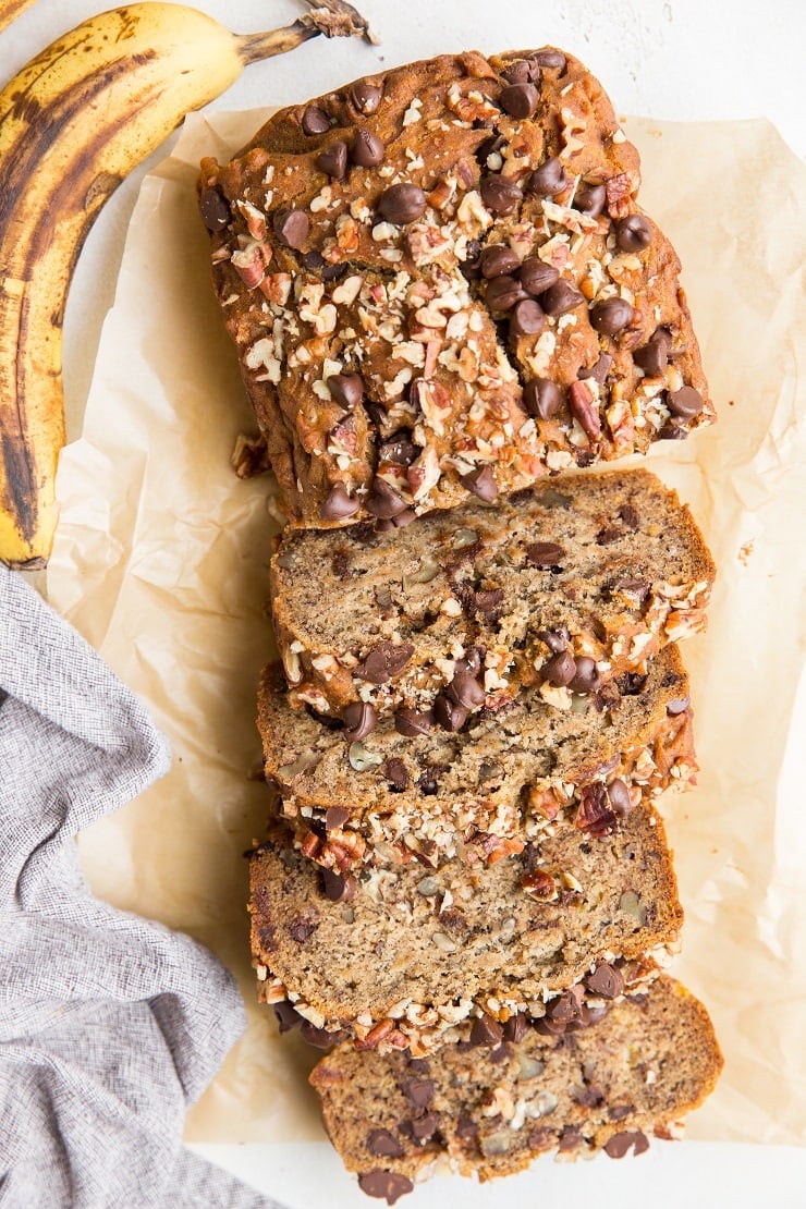 Vegan Gluten-Free Banana Bread - dairy-free, gluten-free, delicious egg-free banana bread with chocolate chips and pecans. An amazing, flavorful treat!