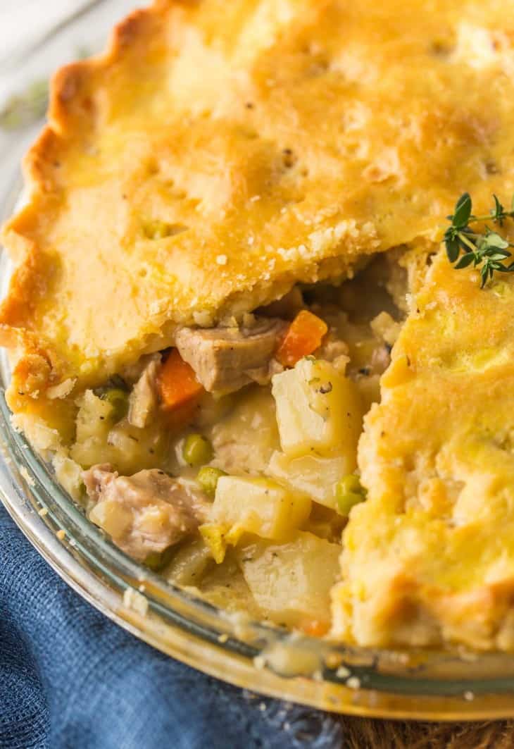 This Gluten Free Leftover Turkey Pot Pie is the perfect way to enjoy leftover roast turkey! Chopped and shredded turkey pieces added to a rich and creamy vegetable filling then cooked in a flaky, gluten free crust!