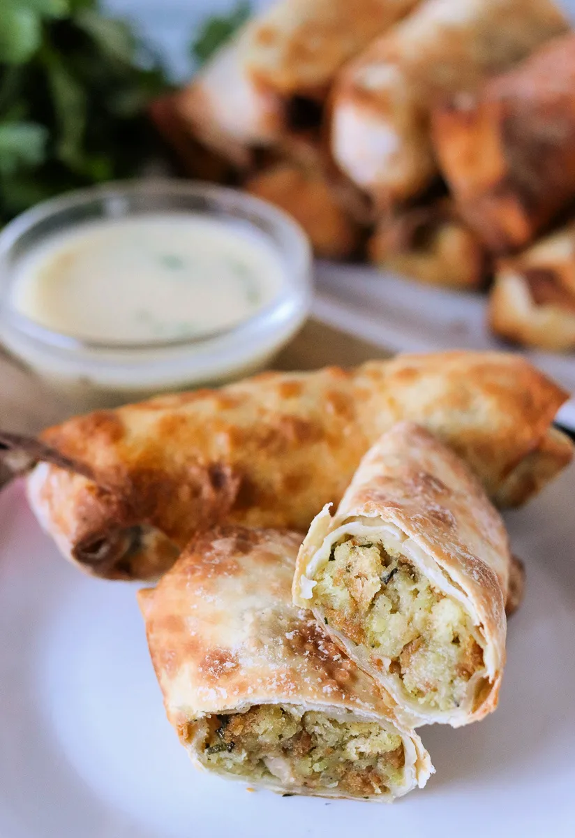 Turkey Stuffing Eggrolls from Persnickety Plates - Turkey and Stuffing Air Fryer Egg Rolls are the perfect way to use up Thanksgiving leftovers, but they also make an easy and unique weeknight meal!
