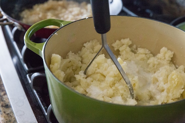 Mash the potatoes with the buttermilk until creamy