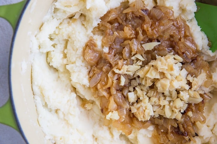Stir the caramelized onions and garlic into the mashed potatoes