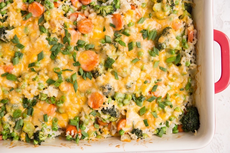 Brown Rice Casserole with creamy vegetables and cheese