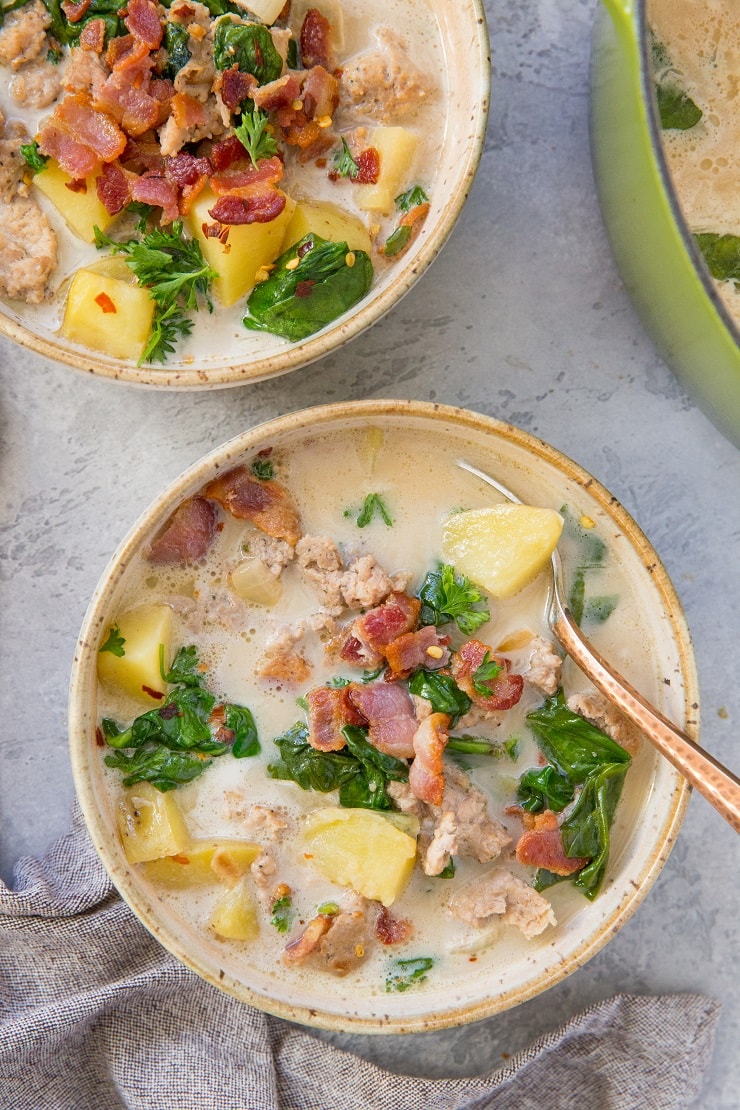 Healthy Dairy-Free Paleo Zuppa Toscana made on the stove top, in the Instant Pot, or Slow Cooker. An easy healthy soup recipe 