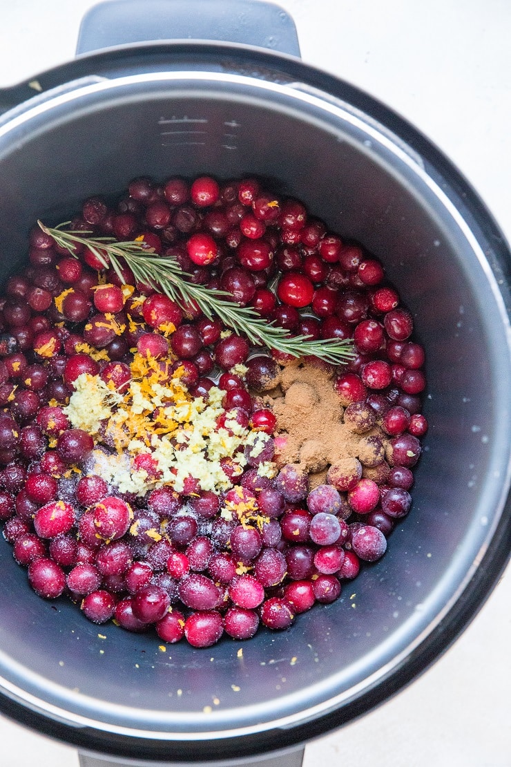Add all of the ingredients for the cranberry sauce to the Instant Pot