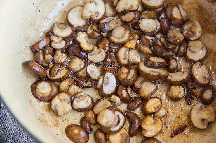 Sauté the mushrooms in the bacon fat.