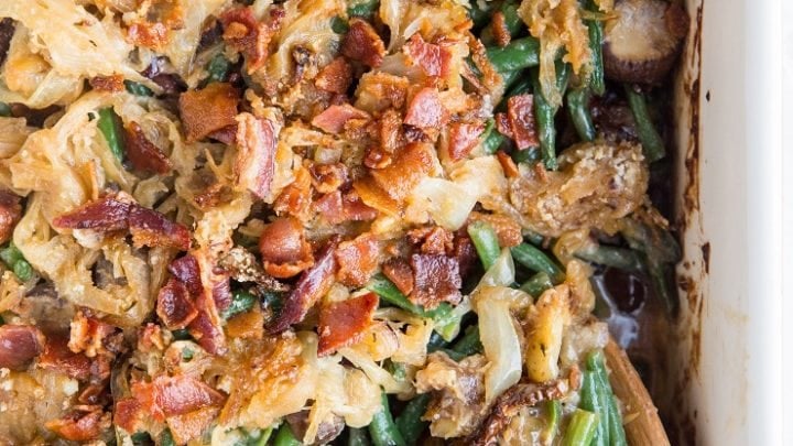 Healthy Mediterranean Green Bean Casserole made gluten-free and dairy-free. A rustic spin on traditional green bean casserole.
