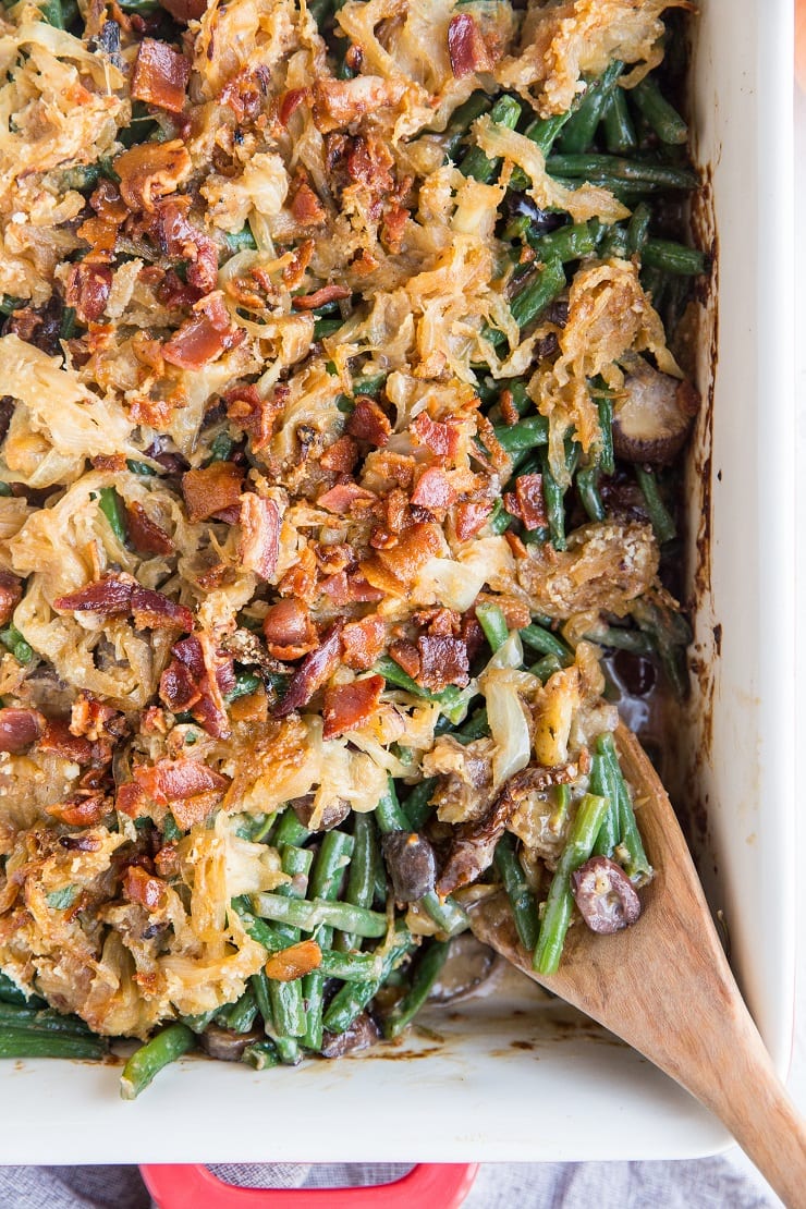 Healthy Mediterranean Green Bean Casserole made gluten-free and dairy-free. A rustic spin on traditional green bean casserole.