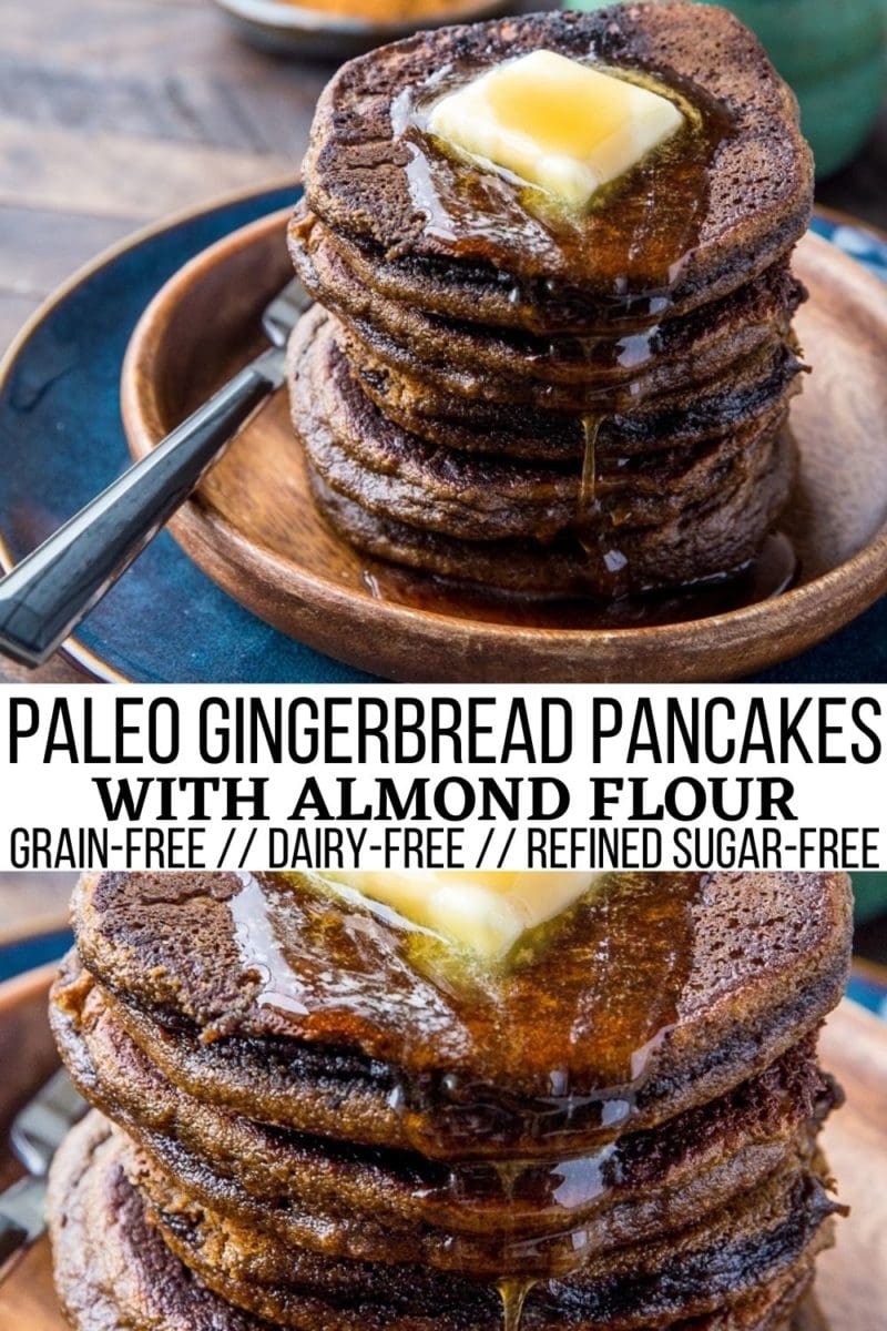 Paleo Gingerbread Pancakes made grain-free, dairy-free, and refined sugar-free. Moist, fluffy, amazingly flavorful!