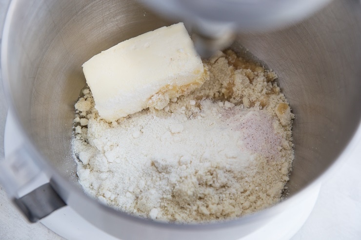 Beat all of the ingredients for the cookies in a stand mixer