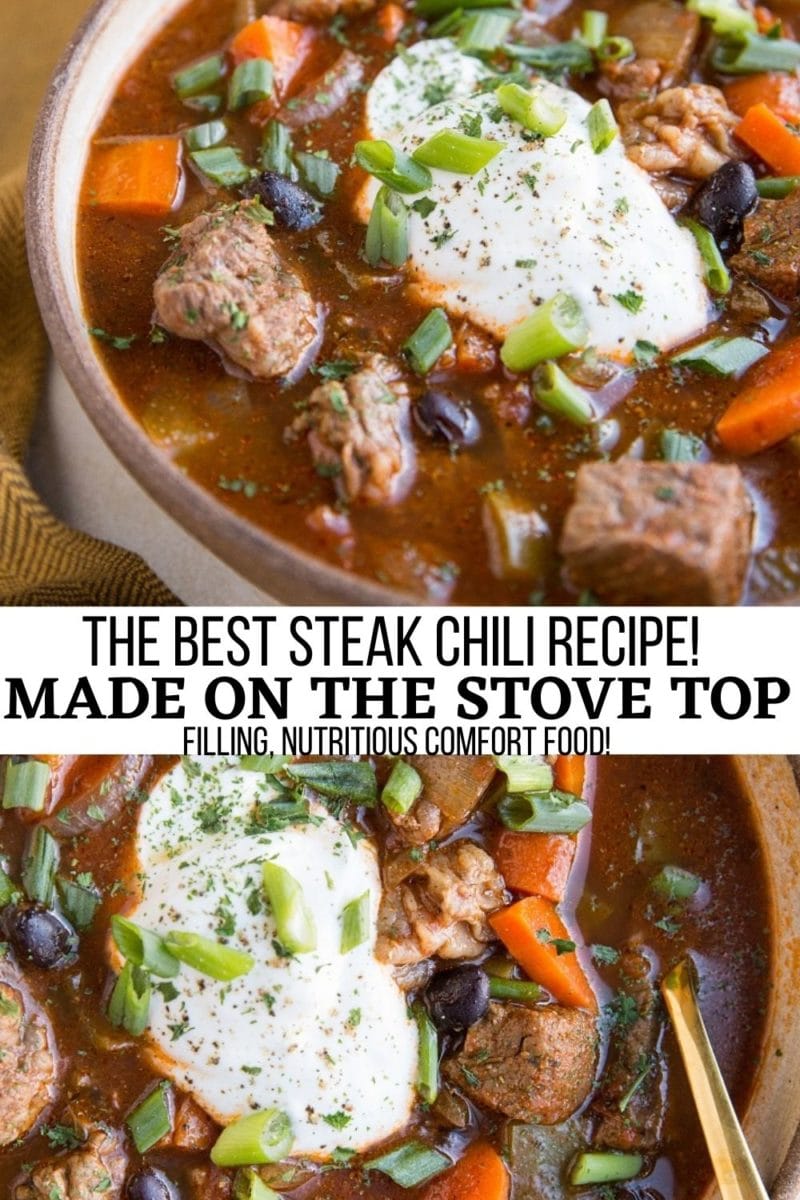 The best Steak Chili Recipe made on the stove top - an easy, delicious chili recipe that is loaded with flavor and amazing during the fall and winter.