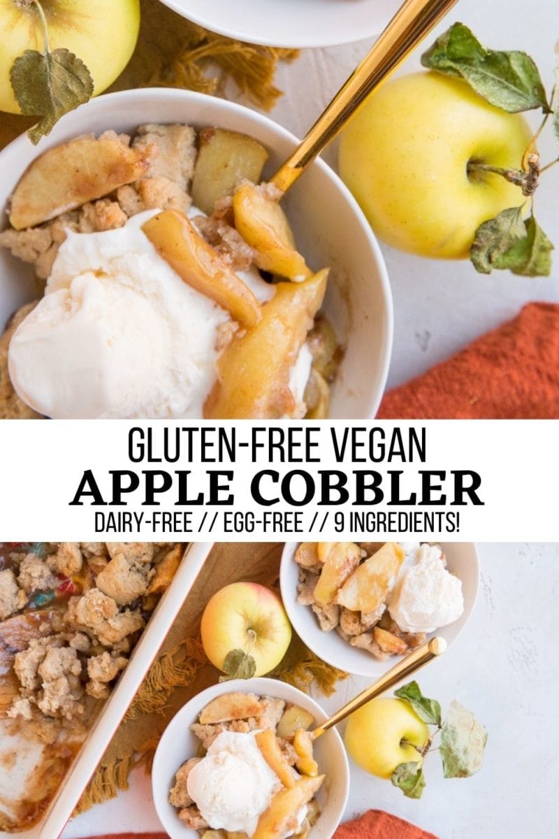 Gluten-Free Vegan Apple Cobbler made with 9 basic ingredients. Dairy-free, egg-free, delicious apple cobbler recipe!