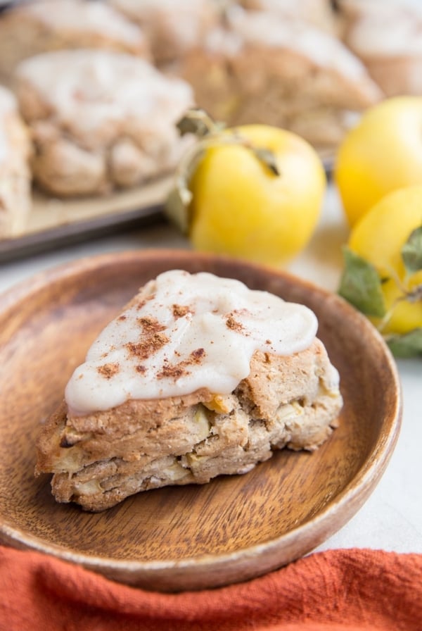 Vegan Apple Scones - gluten-free, dairy-free, delicious healthier scone recipe with an amazing maple cinnamon glaze. A lovely breakfast or snack!