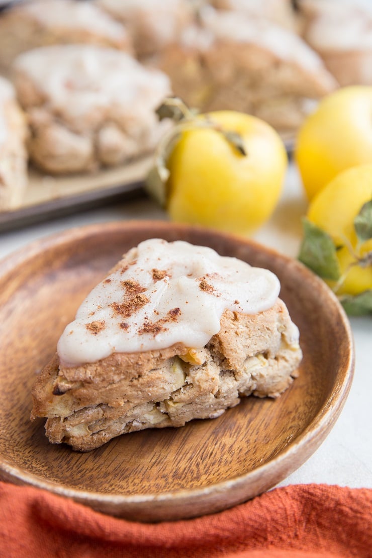 Vegan Apple Scones - gluten-free, dairy-free, delicious healthier scone recipe with an amazing maple cinnamon glaze. A lovely breakfast or snack!