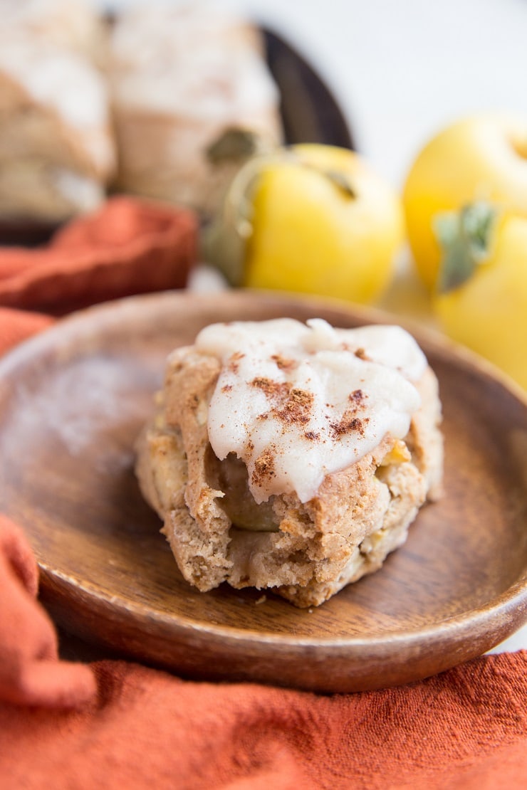 Easy Vegan Apple Scones with cinnamon maple glaze - a delicious dairy-free, egg-free scone recipe.