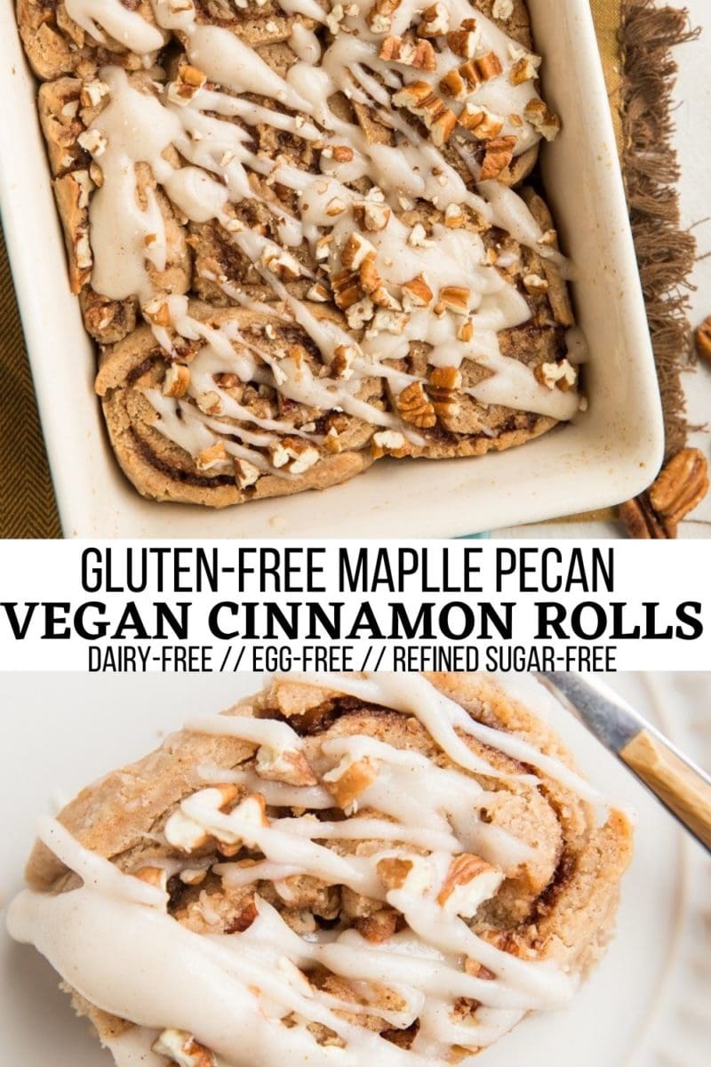Maple Pecan Vegan Cinnamon Rolls with Maple Cinnamon Glaze - dairy-free, gluten-free, egg-free, refined sugar-free and delicious. A marvelous breakfast for sharing with friends and family!