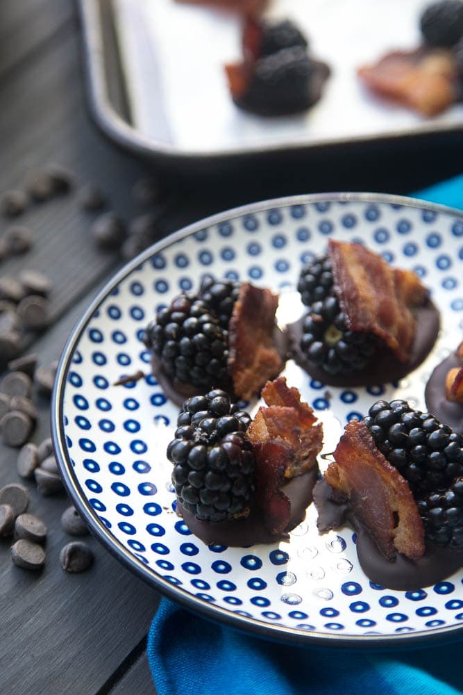 Blackberry Bacon Bark Bites - chocolate bark with fresh berries and bacon for a tasty treat