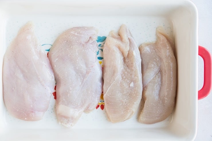 Sprinkle chicken with sea salt and place in a casserole dish