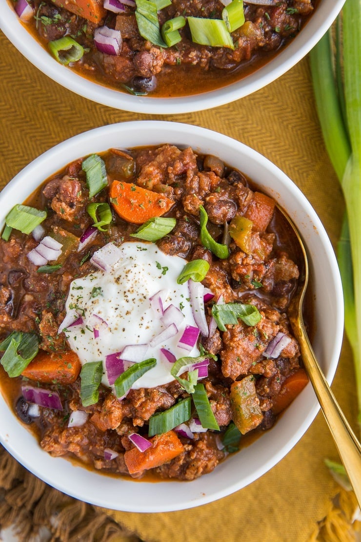 Crock Pot Turkey Chili with Black Beans - an easy, flavorful slow cooker chili recipe that is high protein, low-fat!