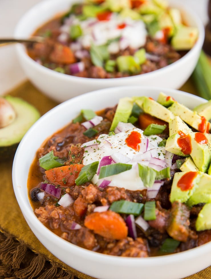 Slow Cooker Turkey Chili with Black Beans - an easy crock pot dinner recipe that is high protein, low-fat and marvelously delicious!
