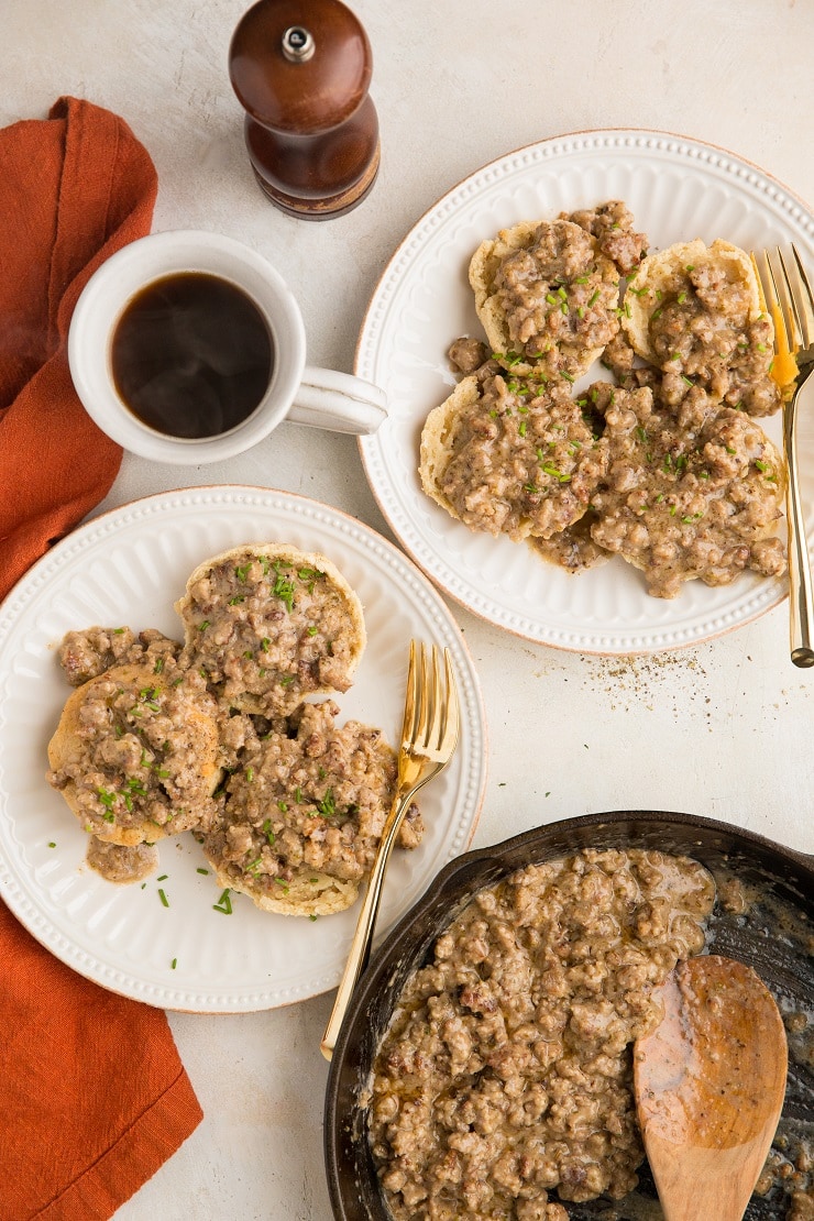 7-Ingredient Dairy-Free Sausage Gravy -thick, creamy, delicious gravy perfect for making biscuits and gravy