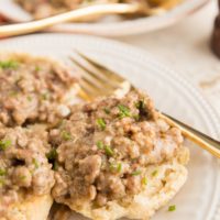 Dairy-Free Sausage Gravy made with 7 basic ingredients. Gluten-free, rich and creamy!