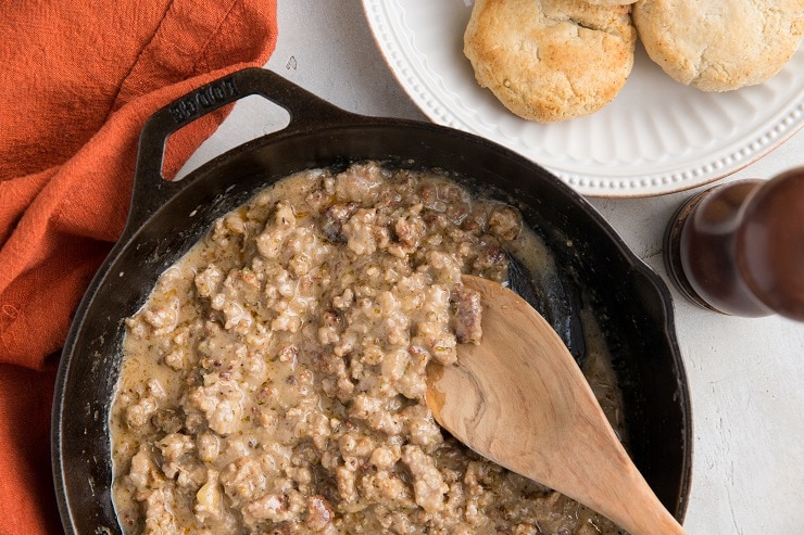 7-Ingredient Dairy-Free Sausage Gravy -thick, creamy, delicious gravy perfect for making biscuits and gravy