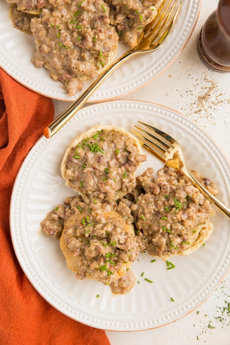 Gluten-Free Dairy-Free Sausage Gravy made with 7 simple ingredients. Rich, flavorful, lovely for biscuits and gravy!