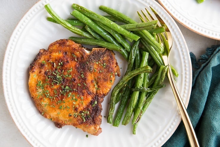 Easy Crispy Air Fryer Pork Chops and Green Beans - a low-carb dinner recipe that comes together quickly any night of the week.