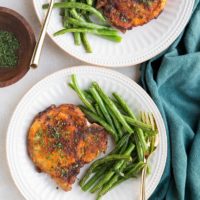 Crispy and quick Pork Chops made in the Air Fryer with Air Fryer Green Beans - an easy dinner recipe