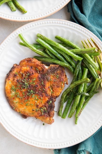 Easy Air Fryer Pork Chops & Green Beans - The Roasted Root