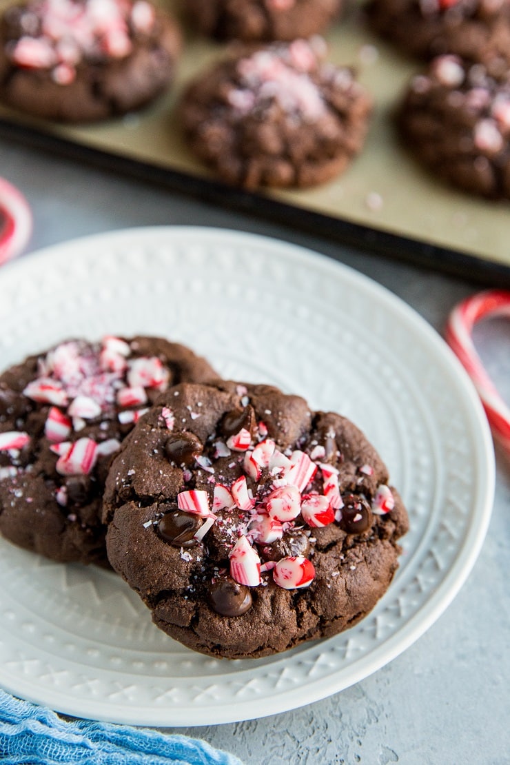 Gluten-Free Double Chocolate Peppermint Cookies (with a dairy-free option). Easy to prepare, fun, and festive