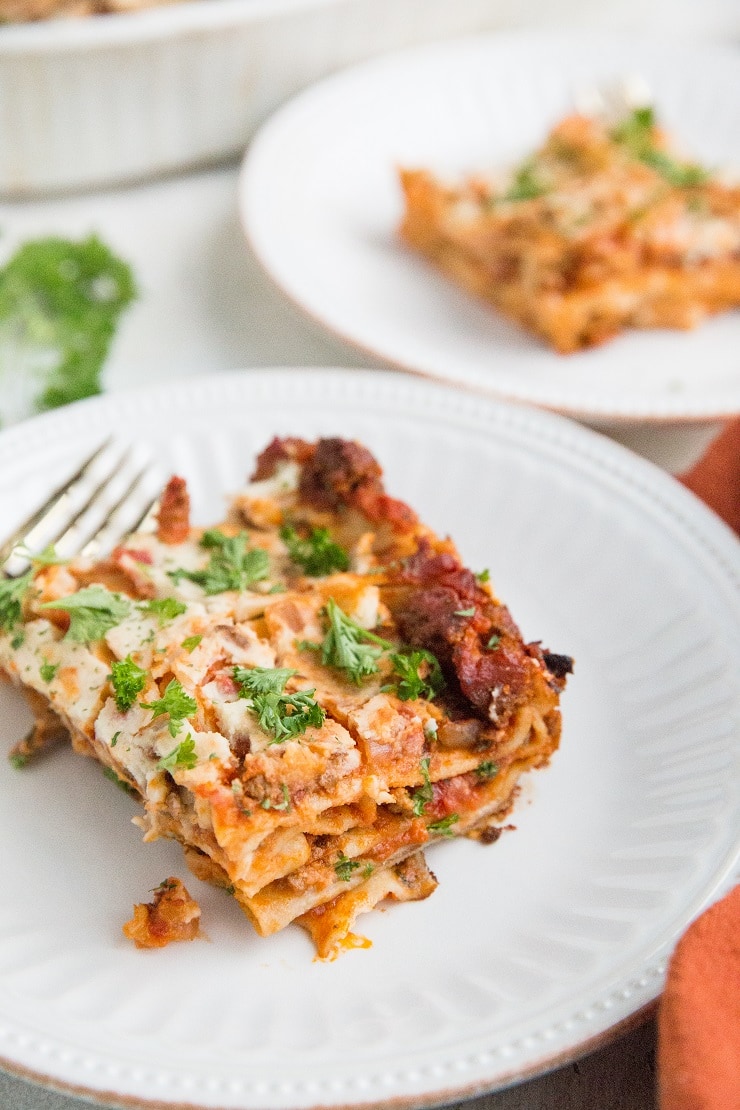 Dairy-Free Gluten-Free Lasagna - an easy lasagna recipe that is both gluten-free, dairy-free, AND delicious!