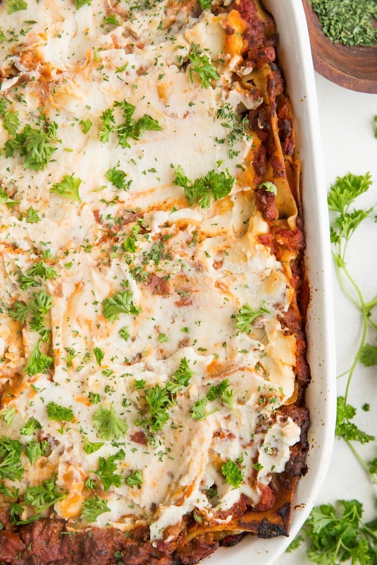 Dairy-Free Gluten-Free Lasagna Recipe made with straightforward clean ingredients for a healthier lasagna