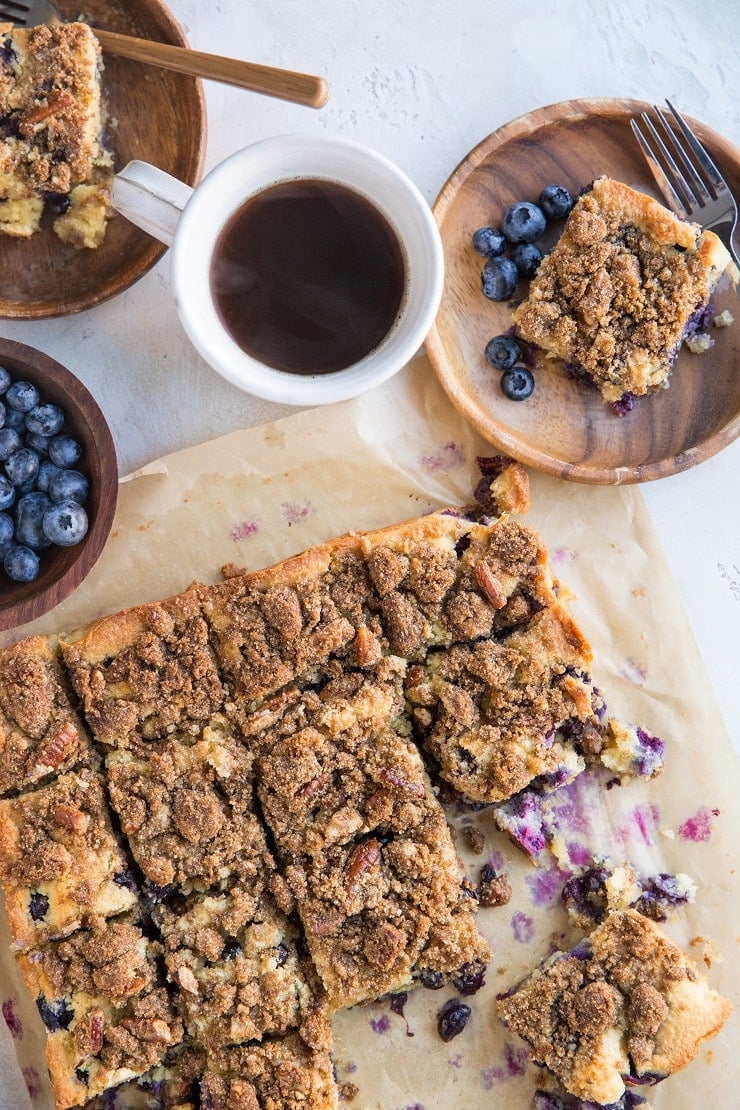 Keto Blueberry Coffee Cake - Dairy-free, grain-free, sugar-free blueberry coffee cake is lusciously moist and delicious