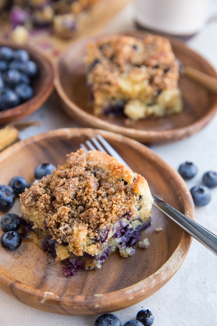 Dairy-Free Sugar-Free Blueberry Coffee Cake made grain-free, moist and delicious