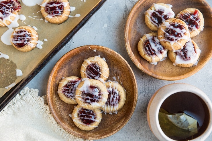 Keto Raspberry Thumbprint Cookies - an easy Christmas cookie recipe that is low-carb, sugar-free and vegan