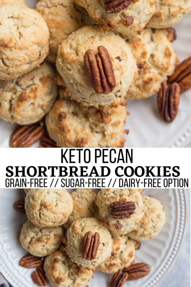 Keto Pecan Shortbread Cookies - grain-free, sugar-free with a dairy-free option. A low-carb Christmas cookies recipe that is so easy to prepare!