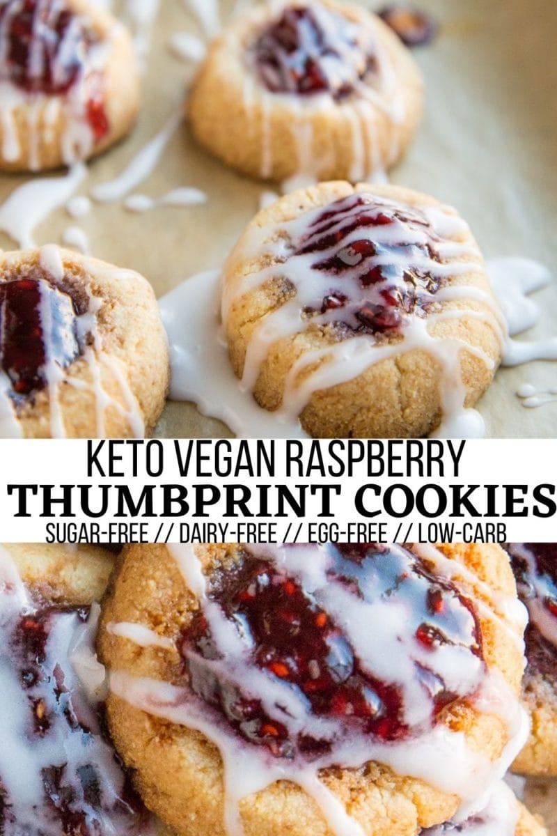 Keto Vegan Raspberry Thumbprint Cookies - a delicious buttery Christmas cookies recipe that is grain-free, sugar-free, egg-free, dairy-free, and amazing!
