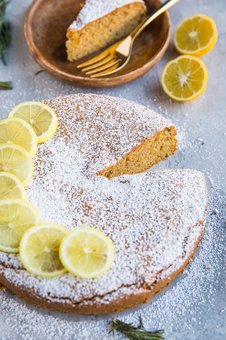 Grain-Free Lemon Rosemary Olive Oil Cake - dairy-free, refined sugar-free, plus a keto option. A healthier cake recipe that is rustic, citrusy and delicious