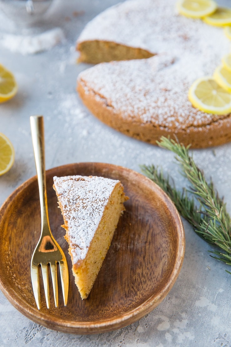 Grain-Free Lemon Rosemary Olive Oil Cake - refined sugar-free, dairy-free with a keto option. A perfectly sweet rustic cake recipe that's easy to make!