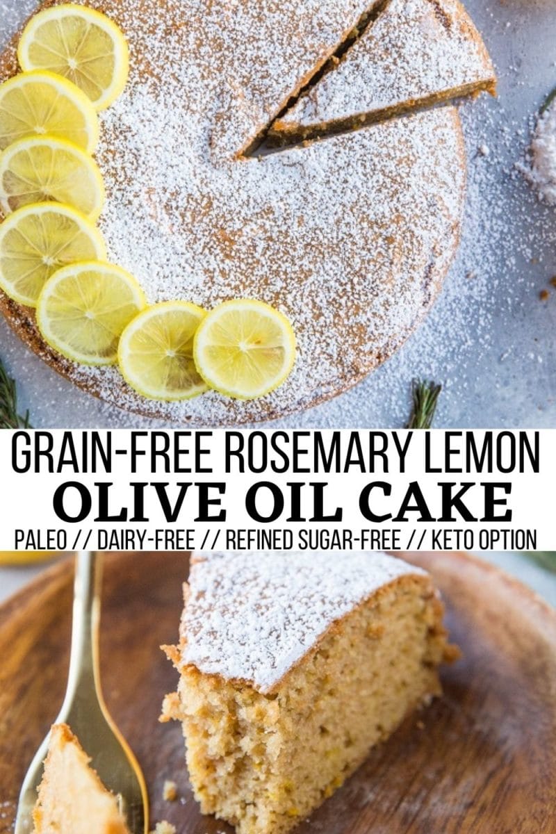 Lemon Olive Oil Cake with rosemary - grain-free, refined sugar-free, dairy-free, with a keto option. Paleo, healthy olive oil cake recipe that is rustic, moist, fluffy and delicious!