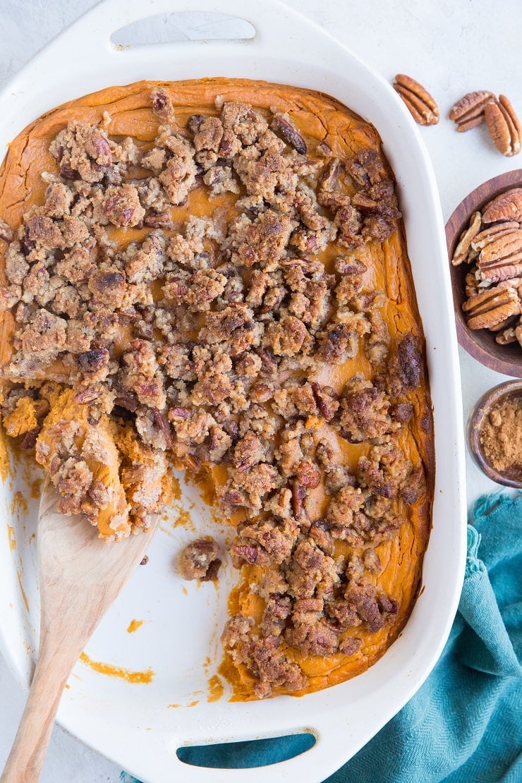Healthy Paleo Sweet Potato Soufflé made grain-free, dairy-free, refined sugar-free and delicious!