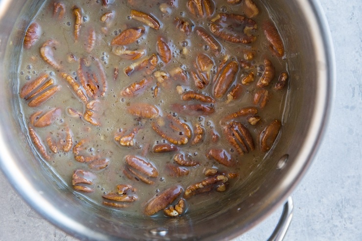 Caramel pecans for shortbread cookie bars