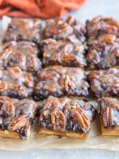 Vegan Chocolate Pecan Pie Bars (paleo) - a delicious holiday dessert! Grain-free, gluten-free, dairy-free, refined sugar-free, and egg-free. Gooey, rich crumb bars!