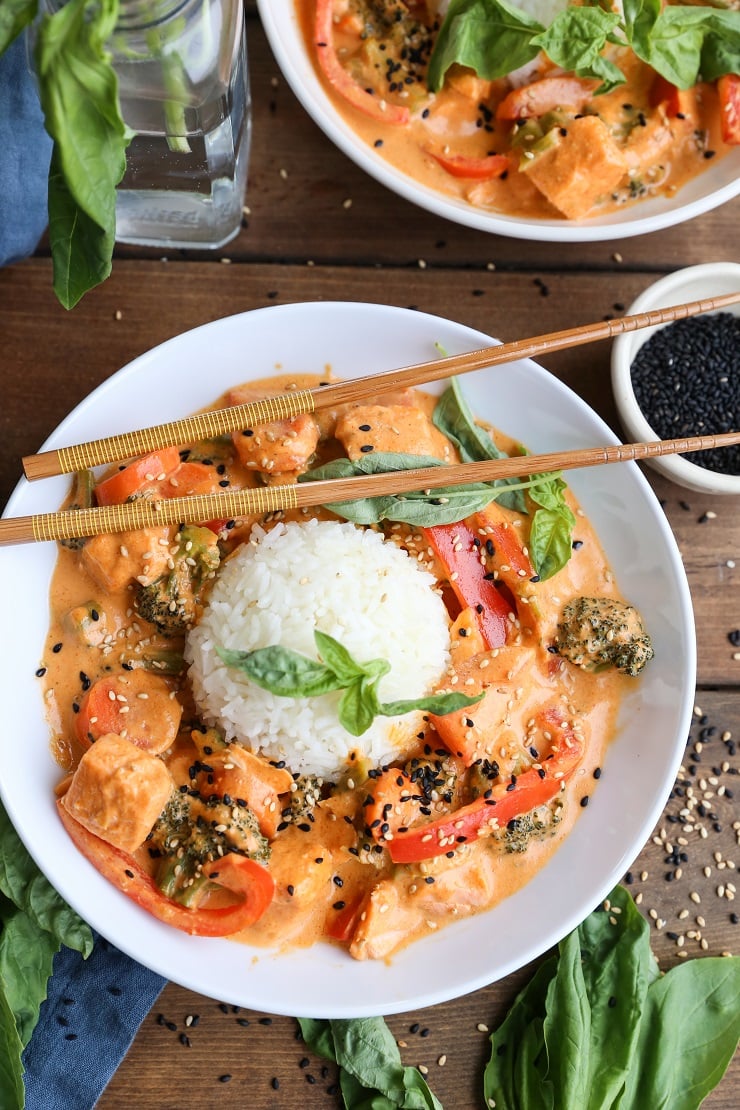Salmon Red Thai Curry with Vegetables is remarkable healthy comfort food 