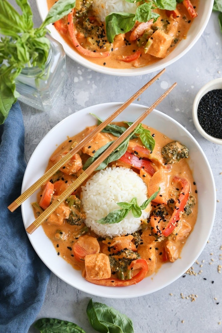 Red Curry Salmon and Vegetables is a colorful, nutritious comforting dinner recipe.