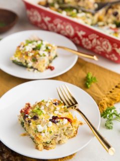 Greek Sausage Breakfast Casserole with Feta, Spinach, Sun-Dried Tomatoes, Artichoke Hearts, and Olives - a remarkably flavorful keto breakfast recipe