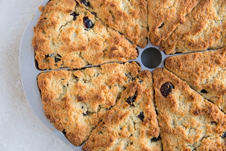 Baked vegan scones in a scone pan