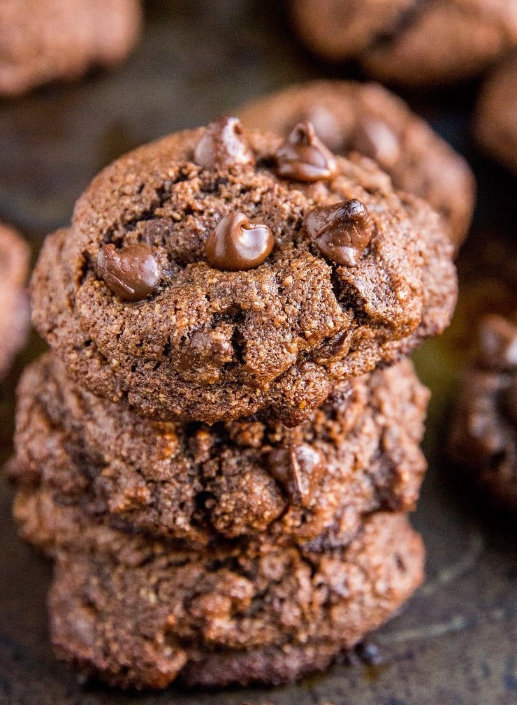 Keto Double Chocolate Sugar-Free Chocolate Chunk Cookies - sugar-free chocolate cookies made with almond flour