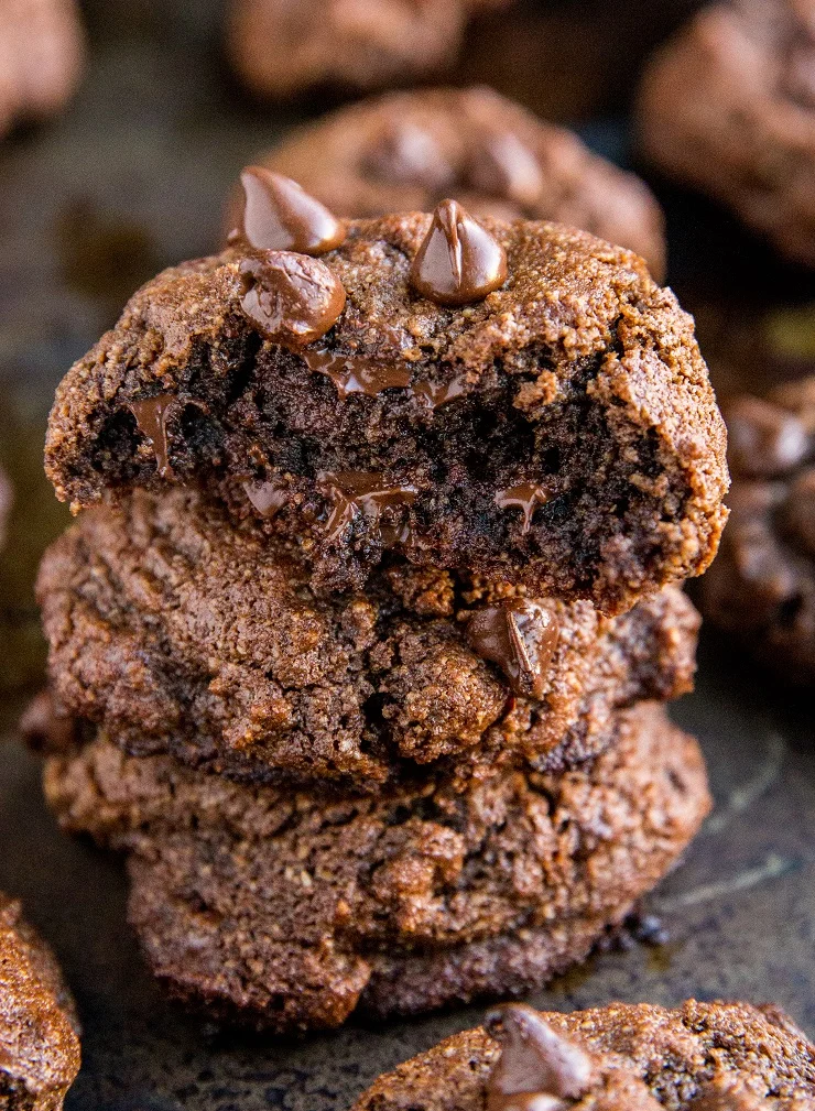 Double Chocolate Keto Chocolate Chip Cookies made with almond flour - grain-free, sugar-free, low-carb cookie recipe